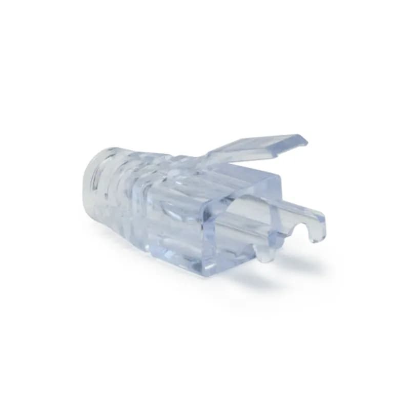 The innovative Snag Proof Strain Relief is designed specifically to be crimped with the EZ-RJ45 plugs. Two Patent Pending versions are offered for both the Cat5 and 5e and the Cat6 plugs. The primary strain relief of the plug locks the snag proof strain relief in place so they will not pull off, creating one, integral assembly. Once crimped, this design allows the plug's primary strain relief to relax slightly, preventing the cable pairs from being over compressed. This decrease in stress contributes to achieving peak performance. The tab on the strain relief is designed to extend over the plug's locking tab, making it snag proof when administering patch cords., 849160000853