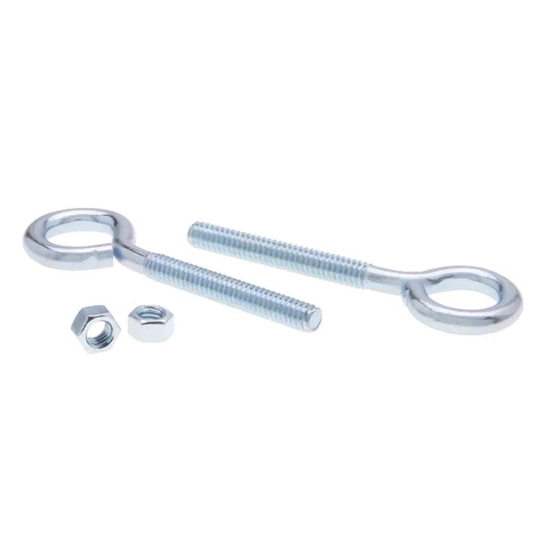 Eye Bolt with Hex Nut, 1/4-20 in. size, 3-1/2 in. length, 2 in. thread length, 1/2 in. eye diameter, Steel, Zinc Chromate finish, 100 per pack