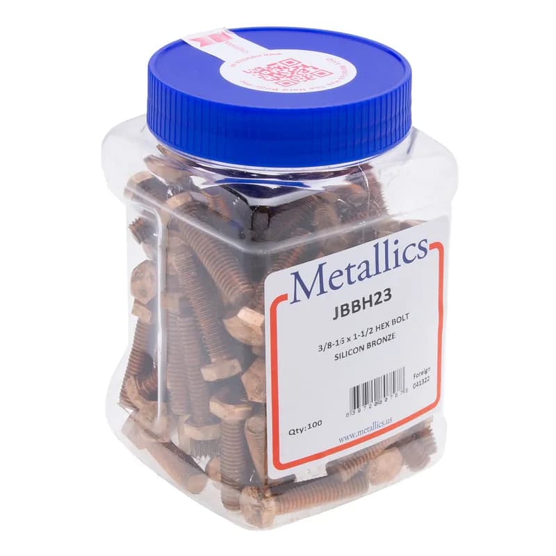 Bolt, 3/8-16 in. size, 1-1/2 in. length, Hex head, Silicon Bronze, 100 per pack
