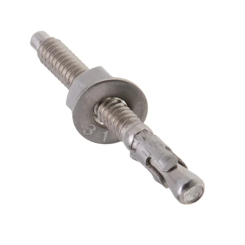 Stud Anchor, 3/8 in. diameter, 3 in. length, 1-1/2 in. minimum embedment depth, 1-1/8 in. thread length, 3/8 in. drill size, Hex head, Stainless Steel material, 18-8 grade, 50 per pack