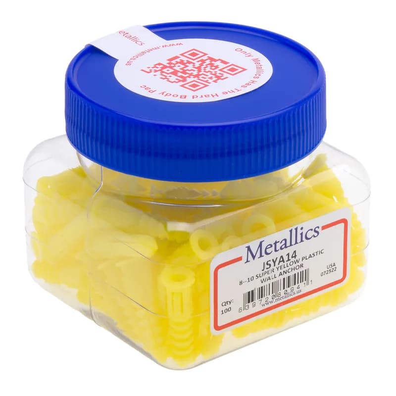 Plastic Wall Anchor, 1/4 in. Size, 1-1/4 in. length, #8-10 screw size, 100 per pack, Yellow