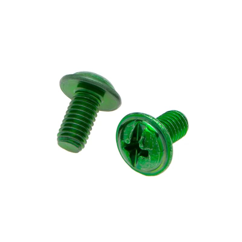 Grounding Screw, 3/8 in. length, Green, Steel material, Threaded mounting, Zinc Chromate finish, Round head, #10-32 thread size, Slotted/Phillips drive type, 500 per pack