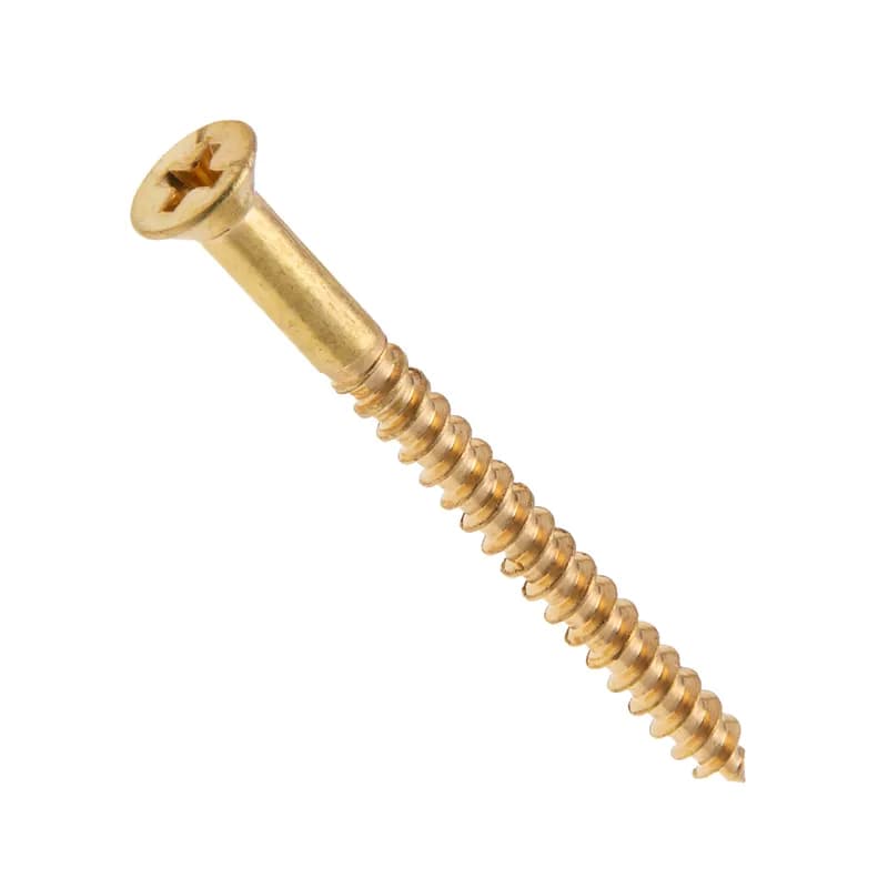 Wood Screw, Brass material, #6 Size, 1-1/4 in. length, Flat head, Phillips drive type, 1 per pack