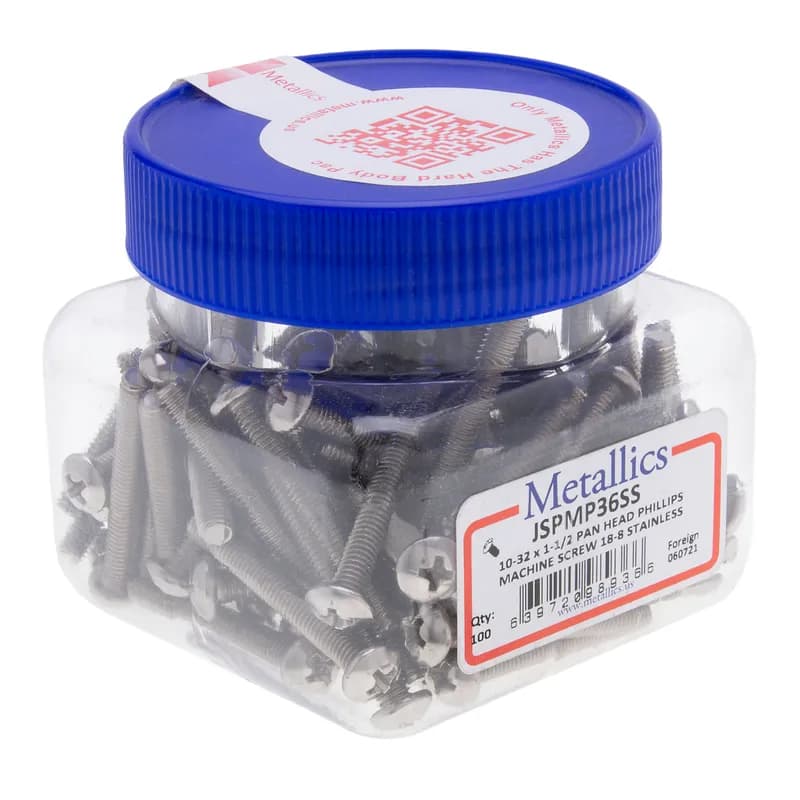 10-32 x 1-1/2 Pan Head Phillips Machine Screw 18-8 Stainless Steel