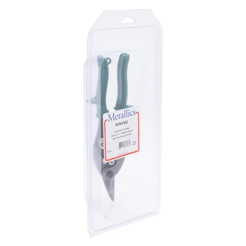 Aviation Tin Snip, 10 in. overall length, Right Cut pattern, Alloy Steel, Green Vinyl Grip, 1 per pack