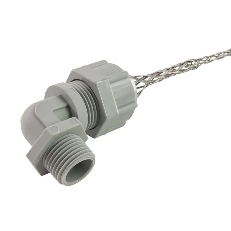 NSI Industries RSP-9108-E - Cord Connector, nylon, 90 deg, 1/2" NPT, cable range .438 - .500 with mesh
