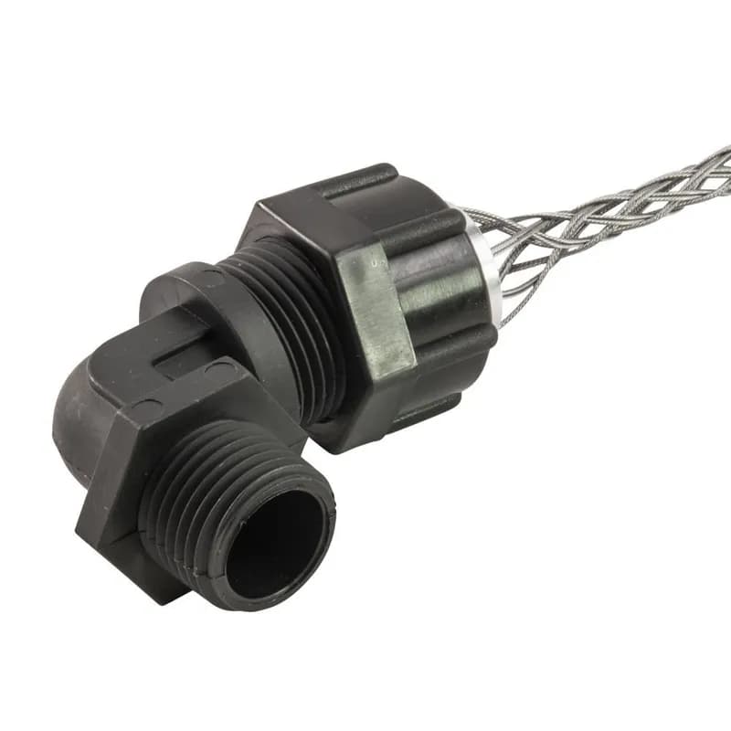 Cord Grip, Valox, 90 deg, 1/2" NPT, cable range .125 - .188 with mesh