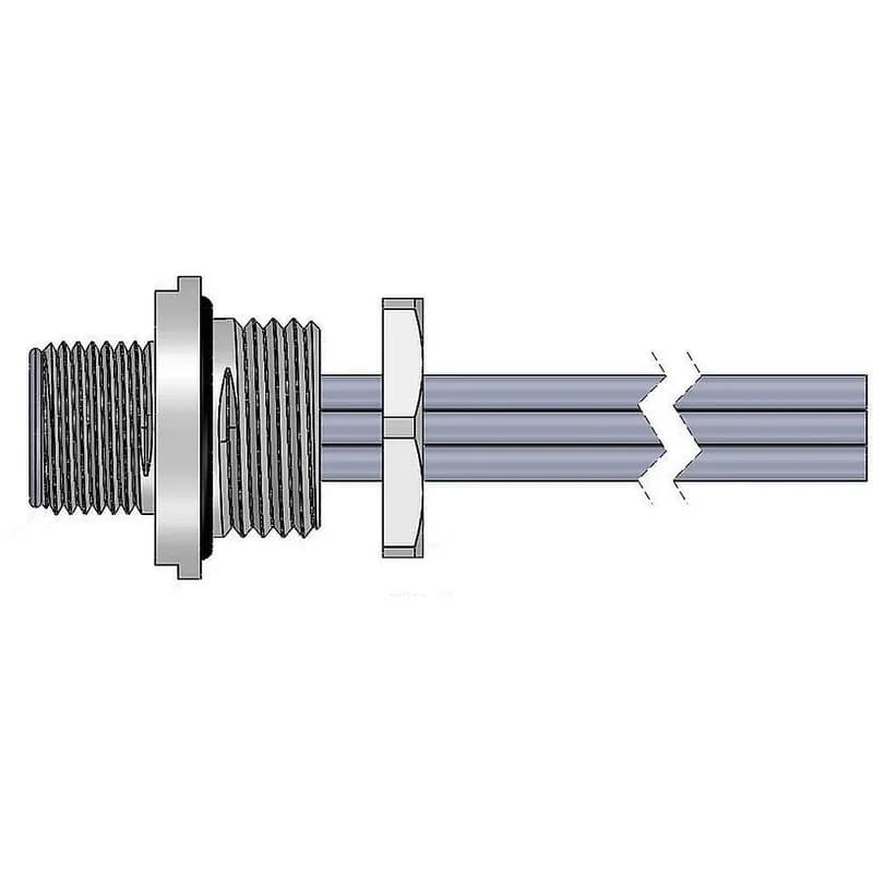 M12 Etherlink Receptacle, Male, 4 pole, 1', 22 AWG, PG9 thread