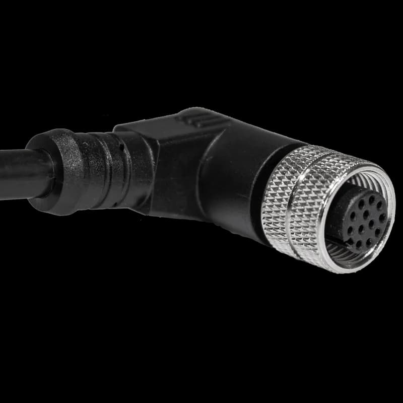 Single Key (M12) Micro-Link Plug Assembly, PVC, Female 90D., 12 pole, 6.6', 26 AWG