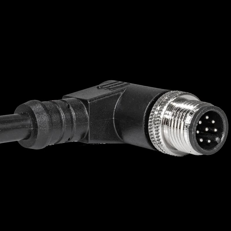 Single Key (M12) Micro-Link Plug Assembly, PVC, Male 90D., 8 pole, 16.4', 24 AWG