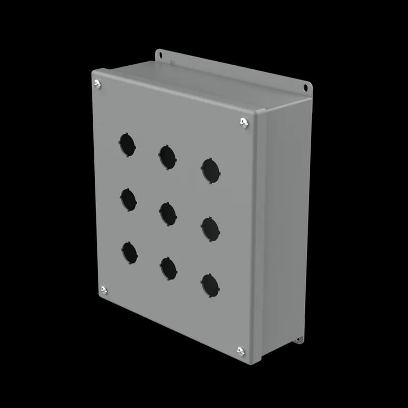 Pushbutton Enclosures Type 12, 9PBx22.5mm, Gray, Steel