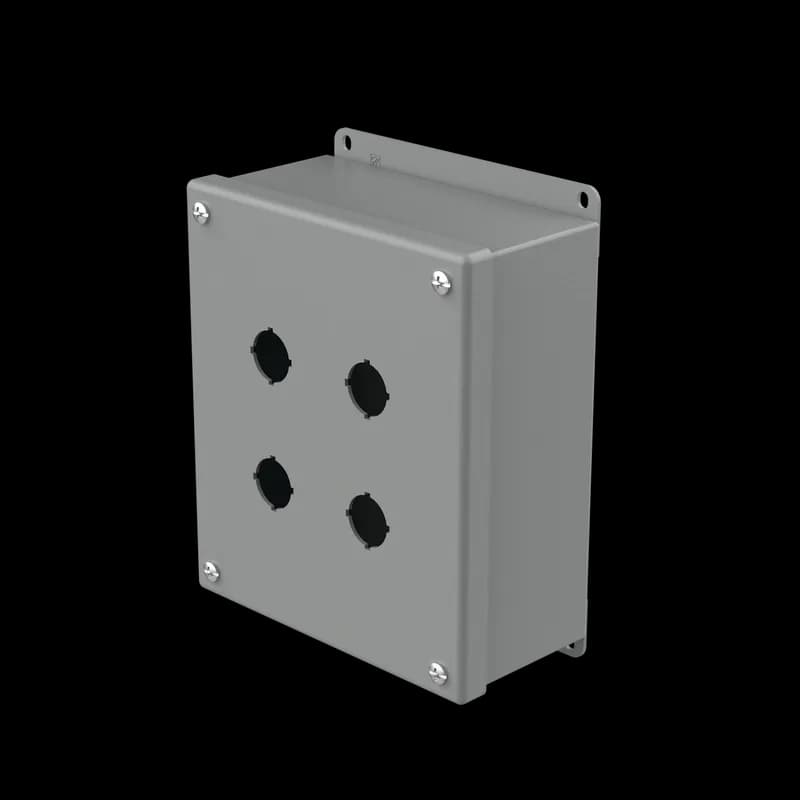 Pushbutton Square Enclosures Type 12, 4PBx22.5mm, Gray, Steel