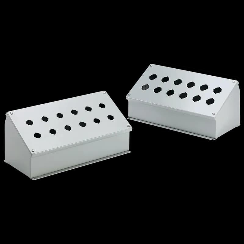 Sloped-Front Pushbutton Enclosures Type 12, 2PBx30.5mm, Gray, Steel