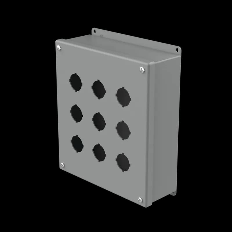 Pushbutton Enclosures Type 12, 9PBx30.5mm, Gray, Steel