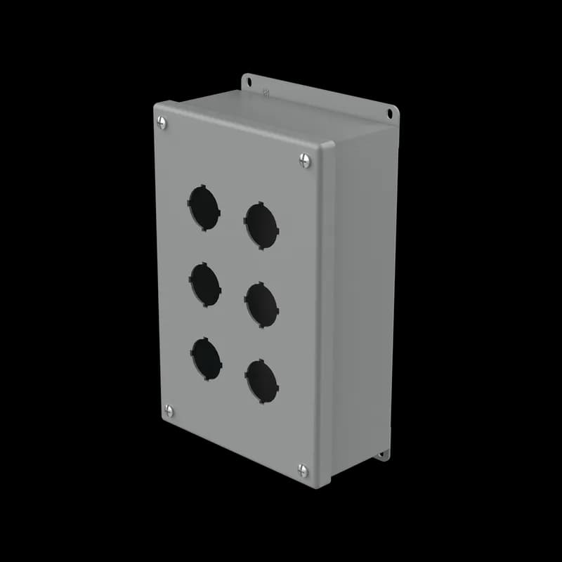 Pushbutton Square Enclosures Type 12, 6PBx30.5mm, Gray, Steel