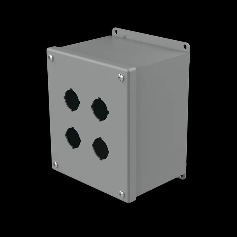 Extra-Deep Pushbutton Square Enclosure Type 12, 4PBx30.5mm, Gray, Steel