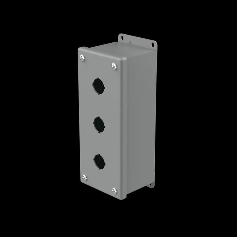 Pushbutton Enclosures Type 12, 3PBx22.5mm, Gray, Steel