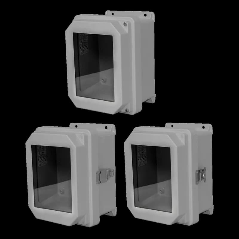 RVJB Raised Cover with Bonded Window Type 4X, 9.32x7.32x4.92, Lt Gray, Fiberglass, HWLL