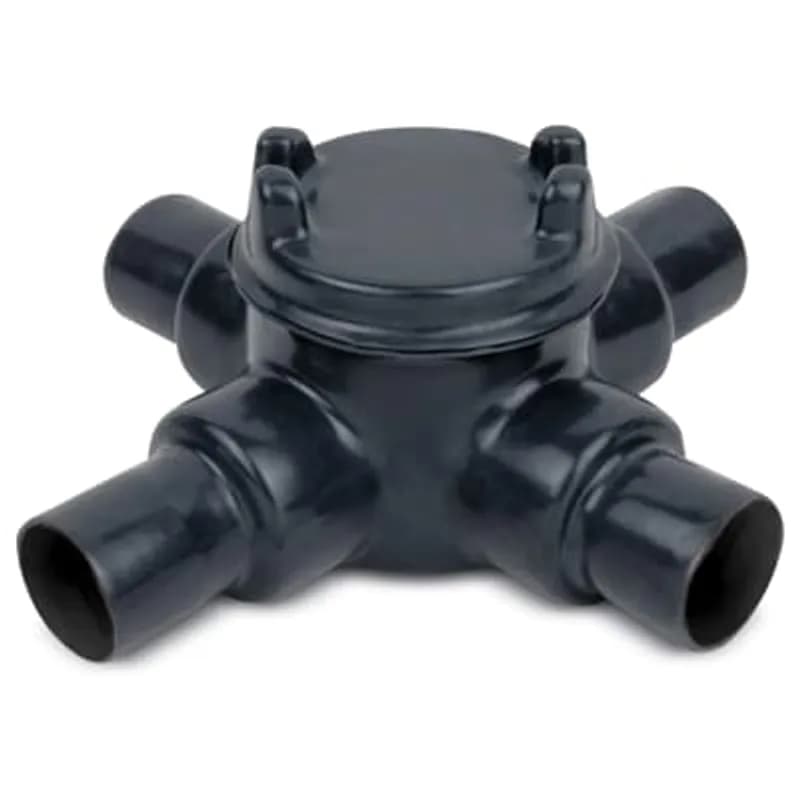 PVC Double-Coated Conduit Outlet Box for Hazardous Locations, GUAX Type - X Shape, Pipe Size 1 Inch/27 Metric, Box is Ductile Iron with Zinc Plating, Cover is Die Cast Aluminum, Cover Opening 3.00 Inch/76.20 Millimeters,Gray