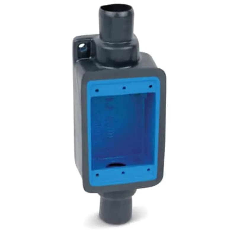 PVC Double-Coated Feed-Thru Device Box, Shallow Style, Single Gang, One Hub, Hub Size 3/4 Inch/21 Metric, Iron Alloy,Gray