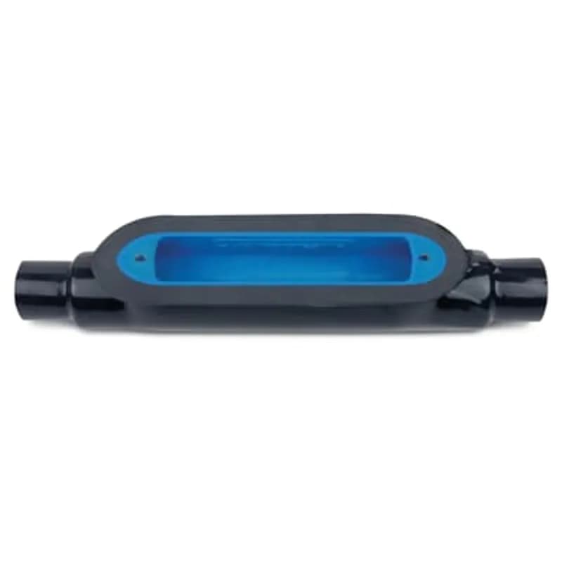 PVC Double-Coated Mogul Conduit Body, Straight, Pipe Size 1 Inch/27 Metric, Thru-Feed, Aluminum, Iron, Dark Gray
