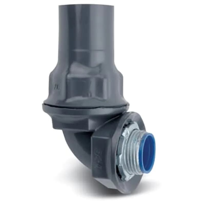 PVC Coated Liquitight Conduit Connector, 90 Degree, Pipe Size 1-1/4 Inch/35 Metric, Minimum .040 Inch (40 mil) PVC Coating on Exterior, Steel Fitting, Dark Gray