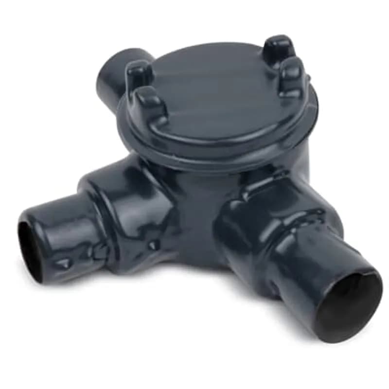 PVC Double-Coated Conduit Outlet Box for Hazardous Locations, GUAT Type - T Shape, Pipe Size 1/2 Inch/16 Metric, Box is Ductile Iron with Zinc Plating, Cover is Die Cast Aluminum, Cover Opening 3.00 Inch/76.20 Millimeters,Gray