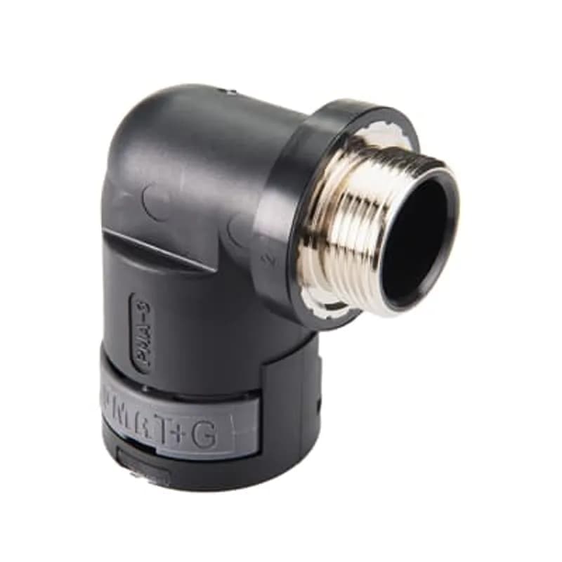 VWV Connector 90 Degree Elbow, PG Metal Thread IP68 - Thread 9, Fits to Conduit Size NW/Metric 10/12, Color Black