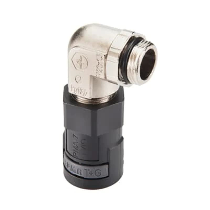 VWZ Connector 90 Degree Elbow, Metric Metal Thread with Strain Relief IP68 - Tread M16x1.5, Conduit Size NW 10, Without Sealing Insert, Range 4.0-6.5, Color Black