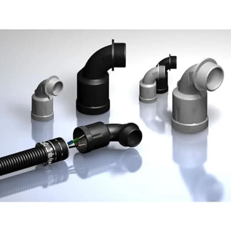 KBH Connector 90 Degree Curved Elbow, Metric Metal Thread IP69 - Thread M12x1.5, Fits to Conduit NW10, Color Black