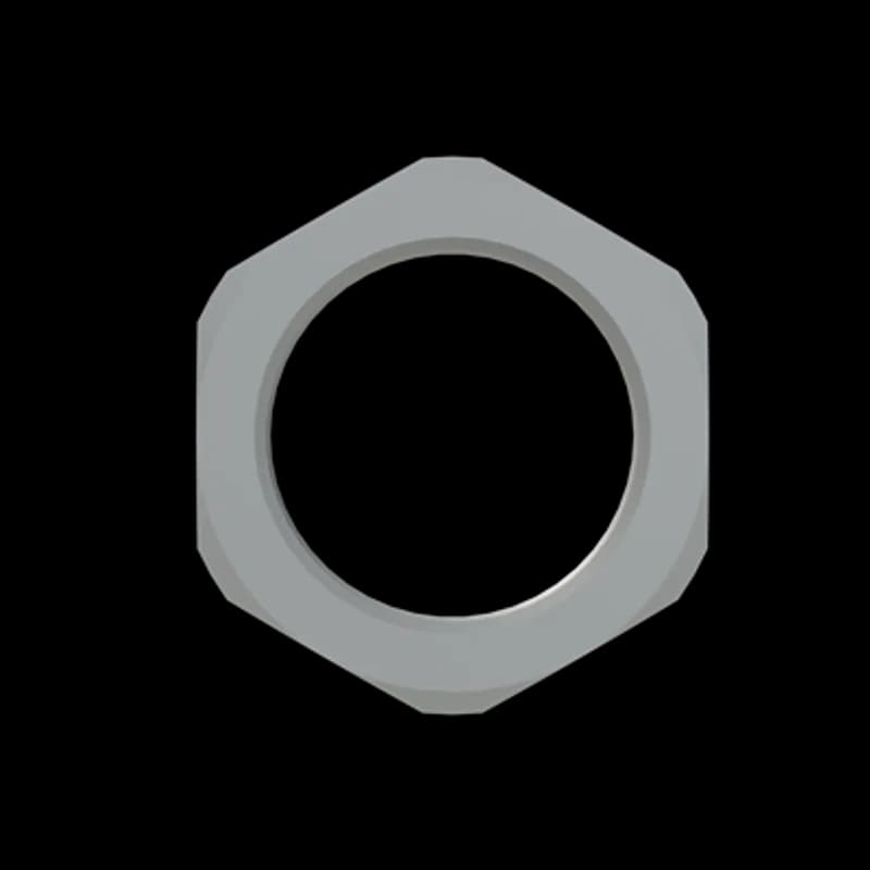 Gray Hexagonal Lock Nut with Metric Threads, Material - Polyamide 6, Thread Size - M25x1.5