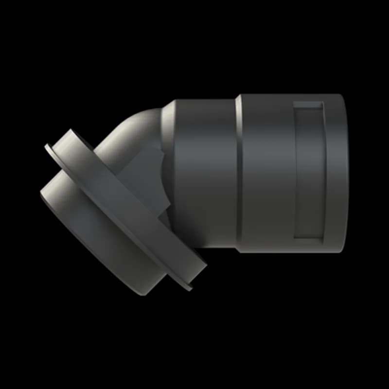 PMAFIX 45 Degree Black Elbow with Metric Threads, Elbow Material - Polyamide 6, Thread Material-Nickel-Plated Brass, Thread Size - M50x1.5, Conduit Size NW - 36, Thread Length - 14