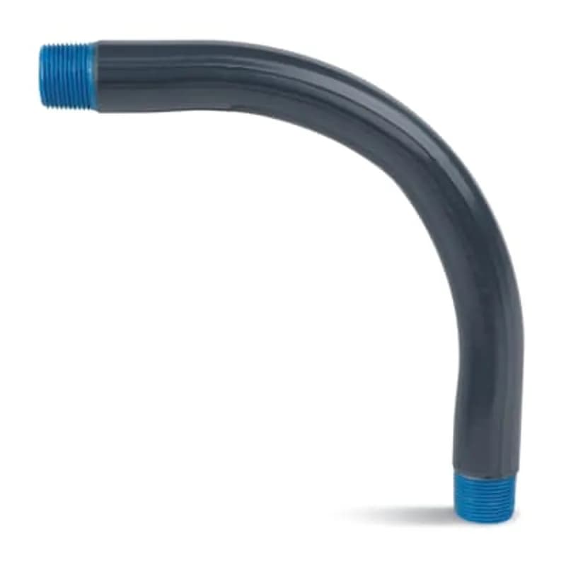 Large Radius Elbow, 40 Mil PVC Coated, Pipe Size 2 Inch/53 Metric, Angle 90 Degrees, Radius 18 Inch/457.20 Millimeters, Offset 2 Feet 4 Inch/711.20 Millimeters, Straight End 10 Inch/254.00 Millimeters, Unbent Length 48 Inch/1,219.20 Millimeters, Rigid Aluminum, Gray