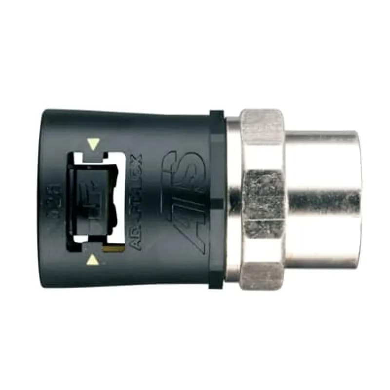 Adaptalok ATS, Straight Conduit Fitting with Jacobs Gland, Swivel Internal Female Thread, Nominal Conduit Size 34mm, M32 Thread, Polyamide (Nylon) 66, Nickel Plated Brass Thread/TPE, Grey with Yellow Elastomer