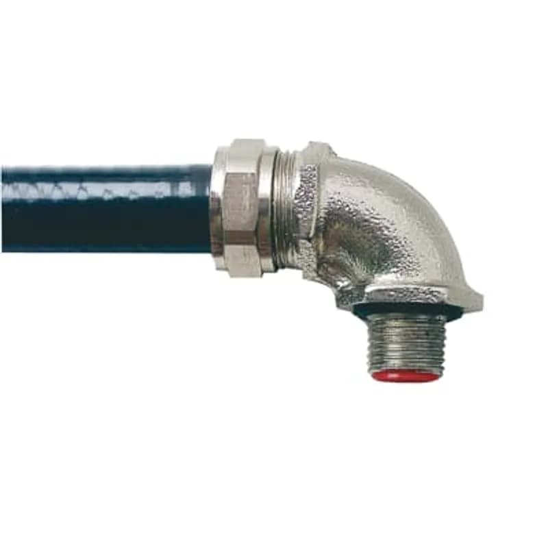 90 Degree Conduit Fitting with Fixed External Male Threads, Conduit Size 25 Millimeters / 3/4 Inch, Thread Size M25, Nickel-Plated Brass