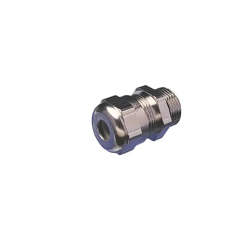Cable Gland, Stripped Cable Sheath Allowing the Outer Sheath to Be Completeley Stripped from the Cable, M32 Thread, 13mm Thread Length, 43.5mm Gland Diameter, 40mm Across Flats Diameter, 22-26mm Cable Diameter Range, Nickel Plated Brass, Stainless Steel Spring, Rubber Seal, IP68