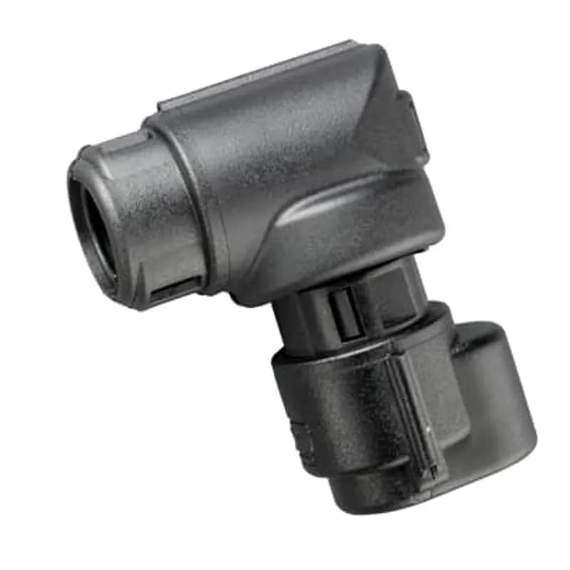 ABB - Installation Products CI12-90-BC3 - Hinged Connector Interface Fitting, 90 Degree Elbow with 360 Degree Swivel, 3-Way Bosch Compact Connector to Conduit, Conduit Size NC12/NW10, Operating Temperature -40 to 120 Degrees Celsius, RoHS Compliant, IP40 Rating, Very High UV Protection, Polyamide (Nylon), Black