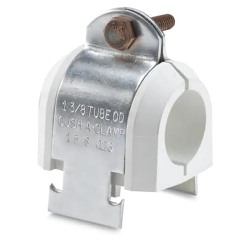 Clamp, Cable Insulator, Hole Diameter 2-1/2 Inch, Clamp Size 3-1/8 Inch, Thermoplastic Elastomer with Electro-Galvanized Steel Clamp