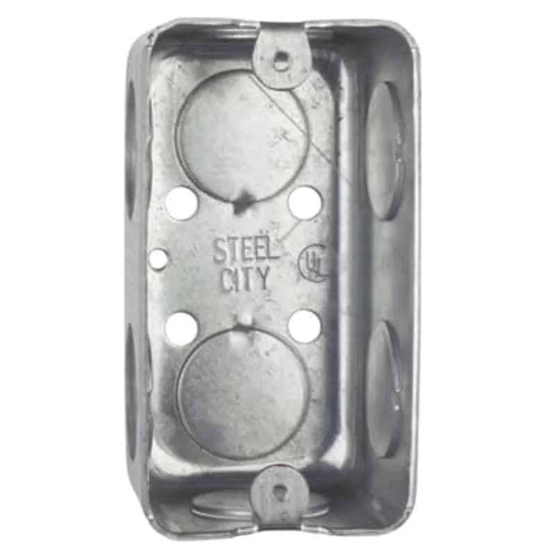 One Gang Utility Box, 13.0 Cubic Inches, 4 Inches Long x 2-1/8 Inches Wide x 1-7/8 Inches Deep, 3/4 Inch Knockouts, Pre-Galvanized Steel, Drawn Construction, with Ground Screw, For use with Conduit
