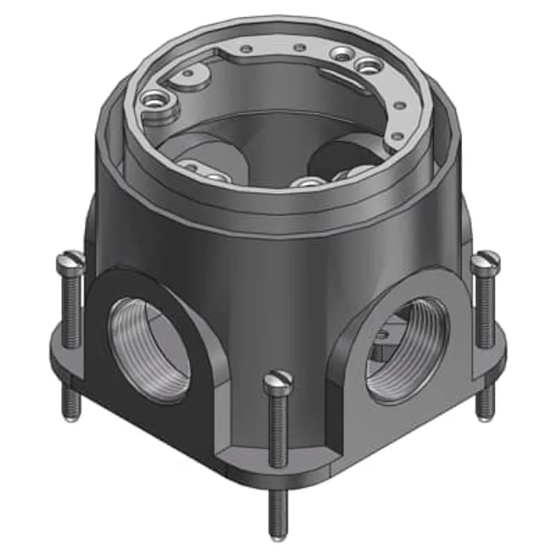 ABB - Installation Products 600 1 1/4AL - Single Gang Flush Service Floor Box, 64 Cubic Inches, Length 5-1/8 Inches, Width 4-1/4 Inches, Depth 4-1/4 Inches, Hub Size 1-1/4 Inches, Aluminum