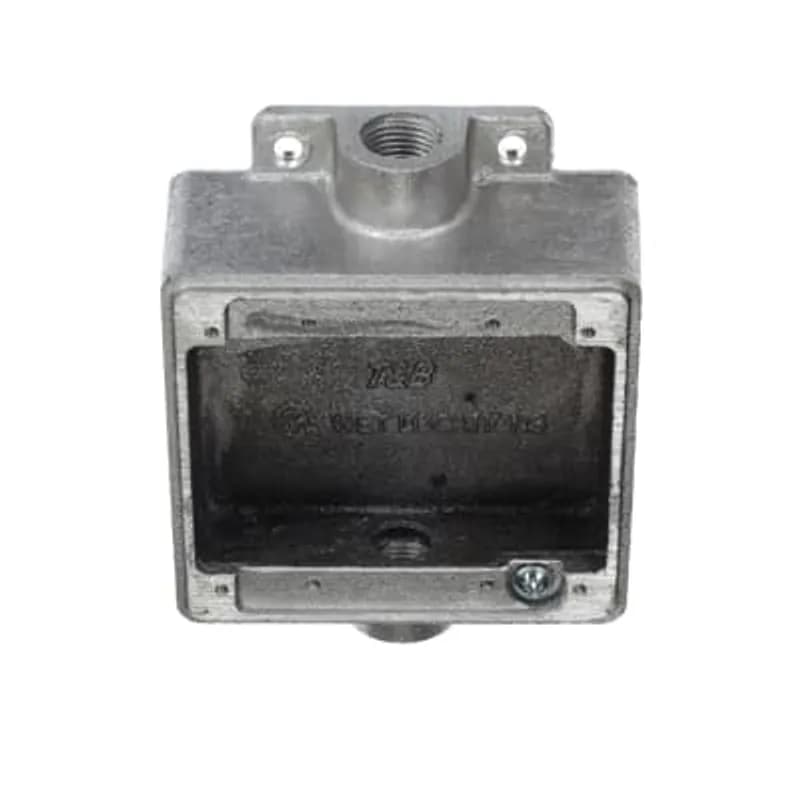 ABB - Installation Products CIFSC-2G-1/2 - Two Gang FSC Box, Cubic Inches 26.0, Length 4-3/8 Inches, Width 4-11/16 Inches, Depth 1-7/8 Inches, Hub Size 1/2 Inch, Aluminum, 4 Lugs, 2 Hubs