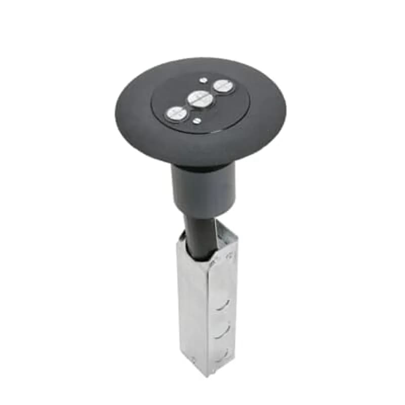 Poke-Through Furniture Feed Base Unit, 3 Inch Drill Size, 16 Inch Length, 1/2 Inch and 3/4 Inch Knockouts, Galvanized Steel, with Brass Cover with 7 Inch Diameter.