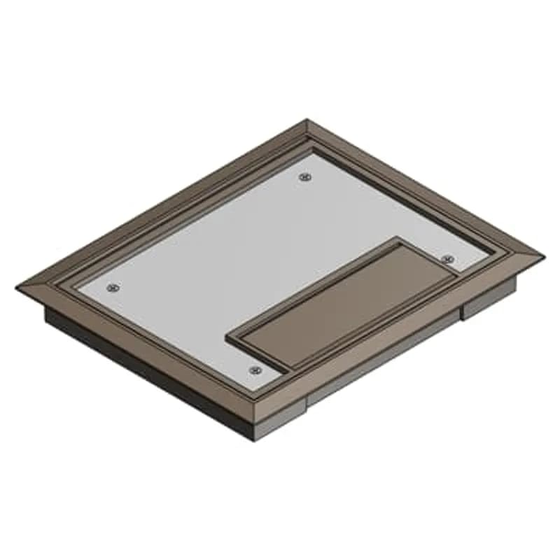 Non-metallic MopTite floor box cover with steel reinforced plate and brown flange.
