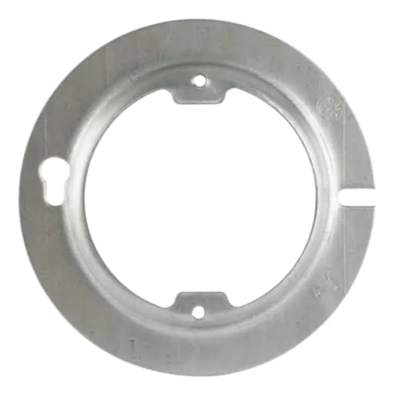 ABB - Installation Products 501-CS - Octagon Box Cover, 1.5 Cubic Inches, 4 Inch Diameter x 1/4 Inch Raised, Galvanized Steel, Open Plaster Ring with Ears, Ears Tapped 8/32 - 2-23/32 Inches on Centers, Special Screw-Lock Feature in Slots