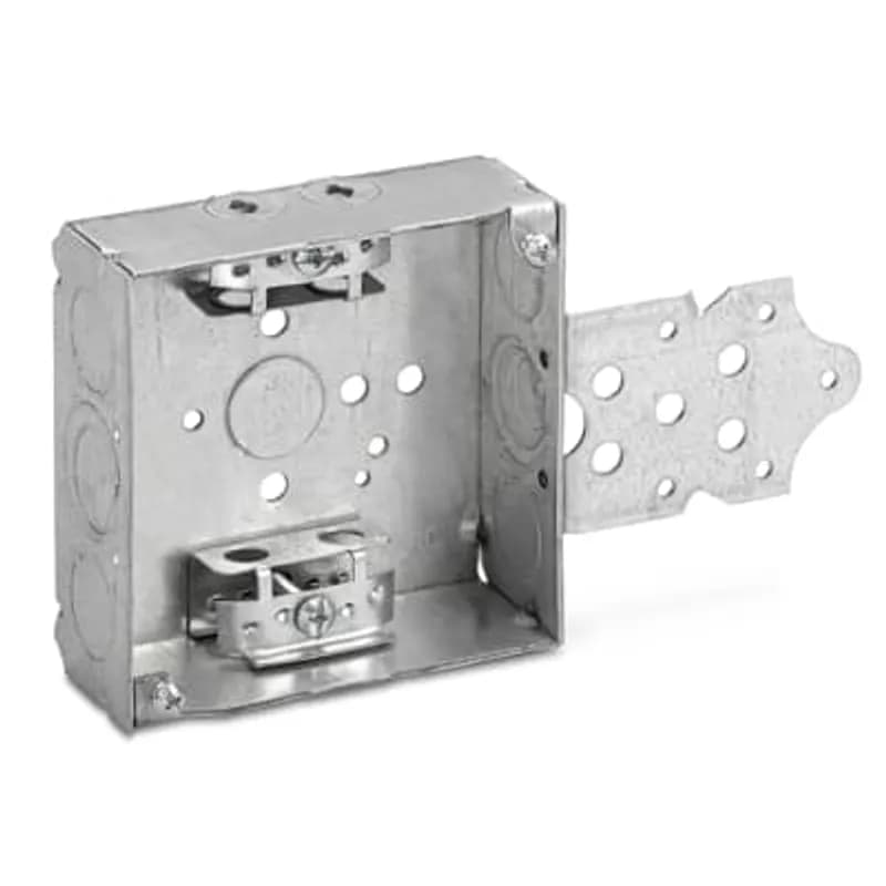 ABB - Installation Products 52151 BX - Square Box, 21 Cubic Inches, 4 Inch Square x 1-1/2 Inch Deep, 1/2 Inch Knockouts, Pre-Galvanized Steel, with Armored Cable Clamp (C-3) and B Bracket, For use with Armored/Metal Clad Cable