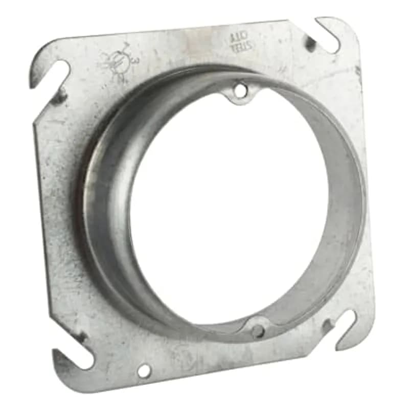 ABB - Installation Products 52 C 3 1 1/4 - Square Box Cover, 4 Inch Square x 1-1/4 Inch Raised, Pre-Galvanized Steel, Center Blanked with Tapped Ears on 2-23/32 Inches Centers