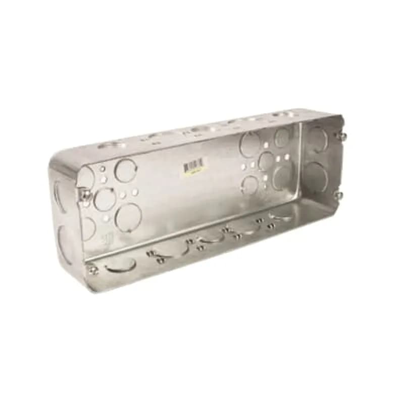 Five Gang Drawn-Style Gang Box, 132 Cubic Inches, 12-1/4 Inches Long x 4-1/2 Inches Tall x 2-1/2 Inches Deep, 3/4 Inch and 1 Inch Knockouts, Pre-Galvanized Steel, Drawn Construction, For use with Conduit