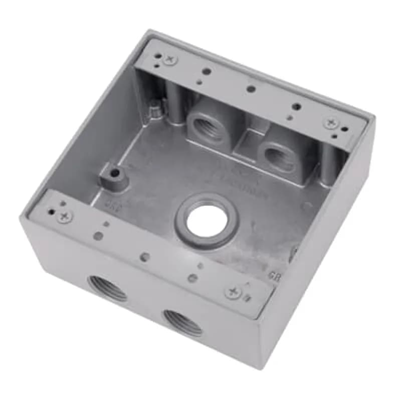 ABB - Installation Products 2IH5-1 - Two Gang Universal Weatherproof Box, 31 Cubic Inches, Hub Size 1/2 Inch, Silver, Aluminum, 5 Outlets with 2 on Top and Bottom and 1 on Back