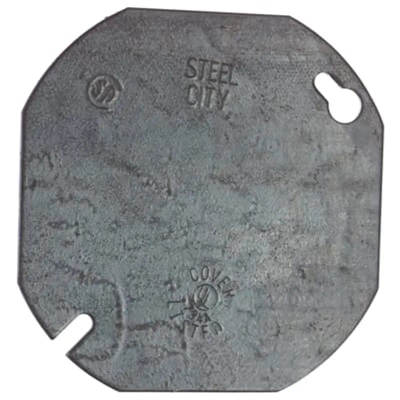 Octagon Box Cover, 4 Inch Diameter, Pre-Galvanized Steel, Flat and Blank, Vapor Tight, For use with Octagon Boxes