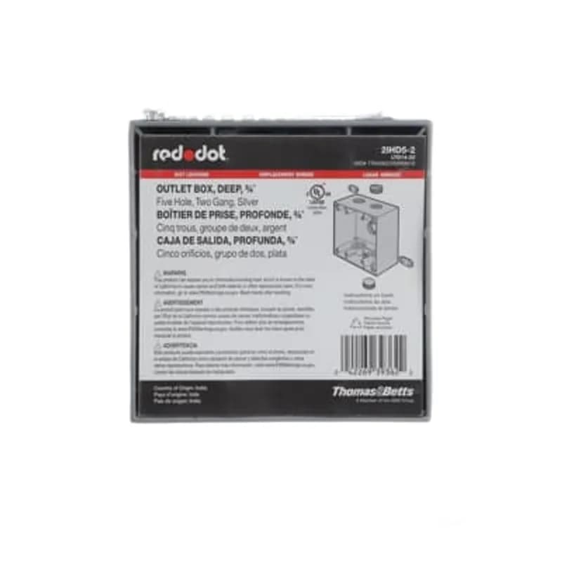 ABB - Installation Products 2IHD5-2 - Two Gang Deep Universal Weatherproof Box, 42 Cubic Inches, Hub Size 3/4 Inch, Silver, Aluminum Alloy, 5 Outlets with 2 on Top and Bottom and 1 on Back